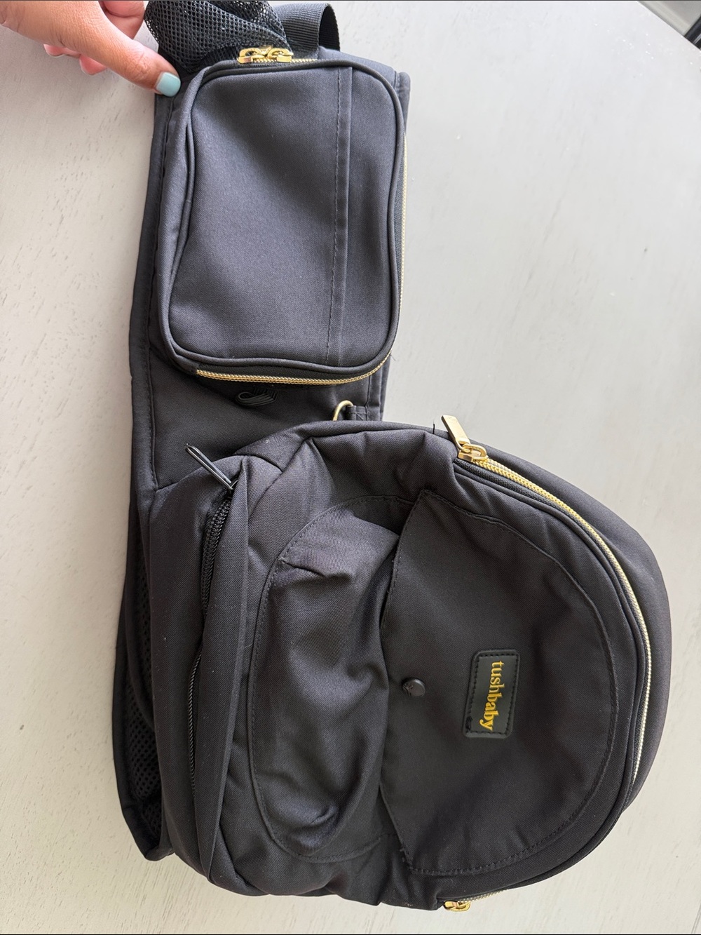 Tush Baby Tushbaby Toddler Carrier Seat Black with gold accents - Gently Used